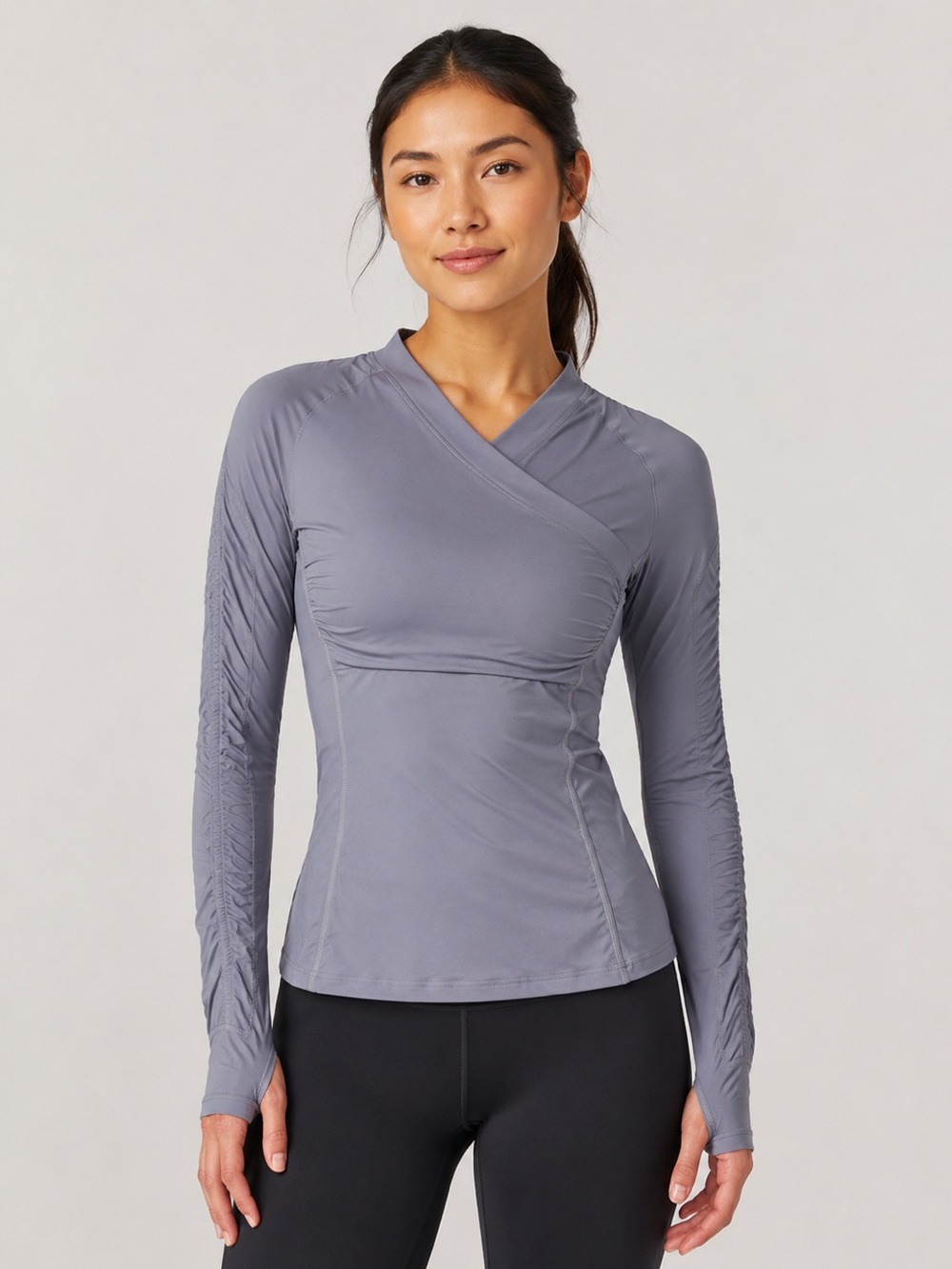 Lululemon Athletica Run: Sunbeam Ruched Long Sleeve Pullover, Stony Grey sz. 2